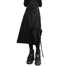 2021Punk style winter skirt split midi length black A line twill velvet overskirt OPQ-883BQF clothing women new design PUNK RAVE